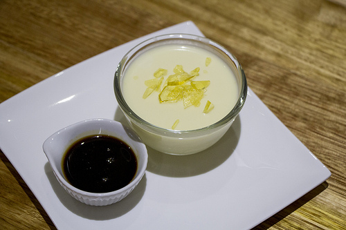 White Chocolate Panna Cotta with Espresso Coffee Syrup and&nbsp;Toffee