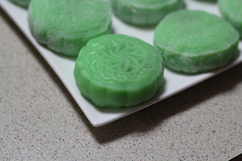 Pandan Snow Skin Mini Mooncakes with Peppermint Lotus Paste and Pumpkin&nbsp;Seeds